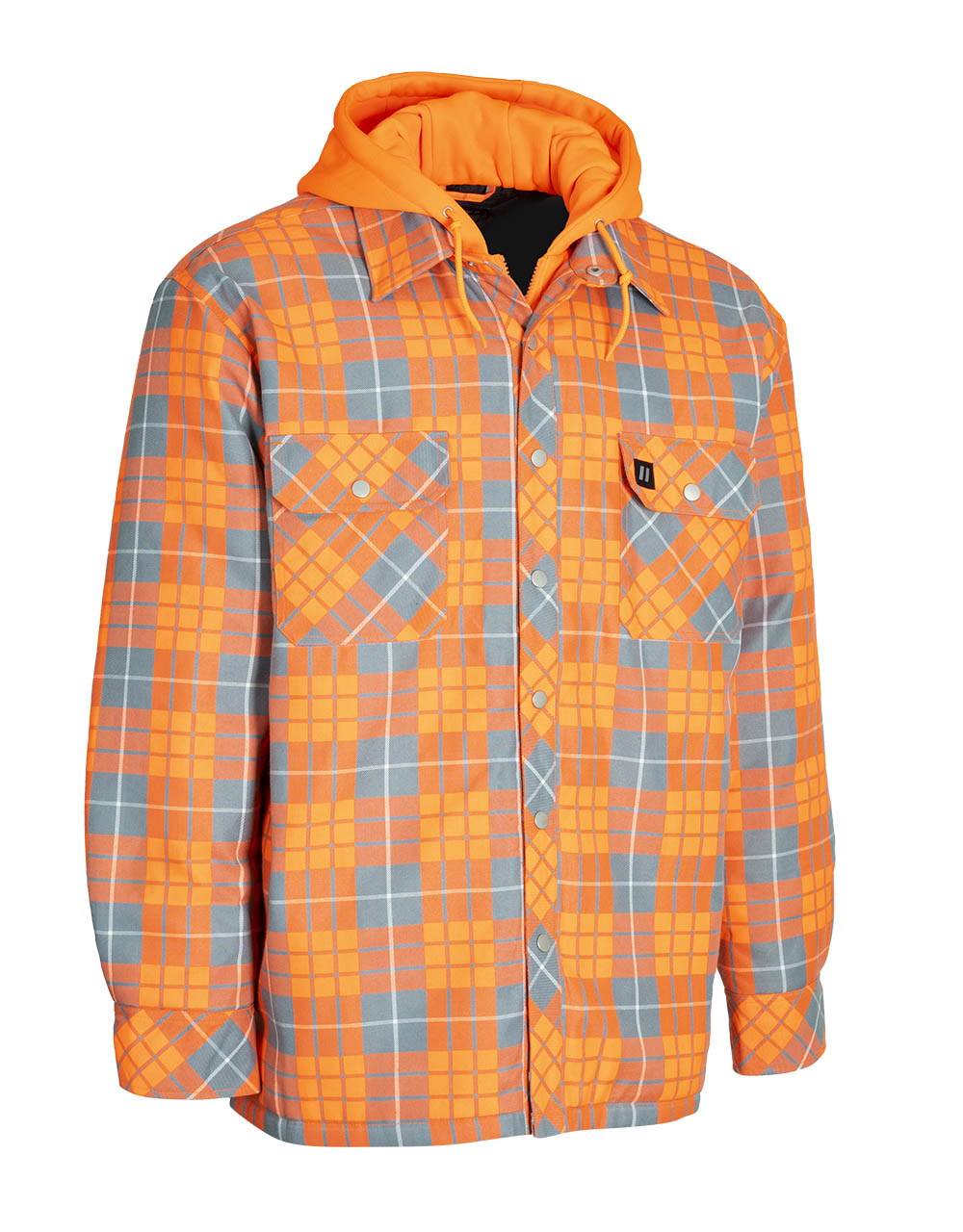 Forcefield Hi Vis Orange Hooded Plaid Quilt-Lined Flannel Shirt Jacket - Apparel image 1