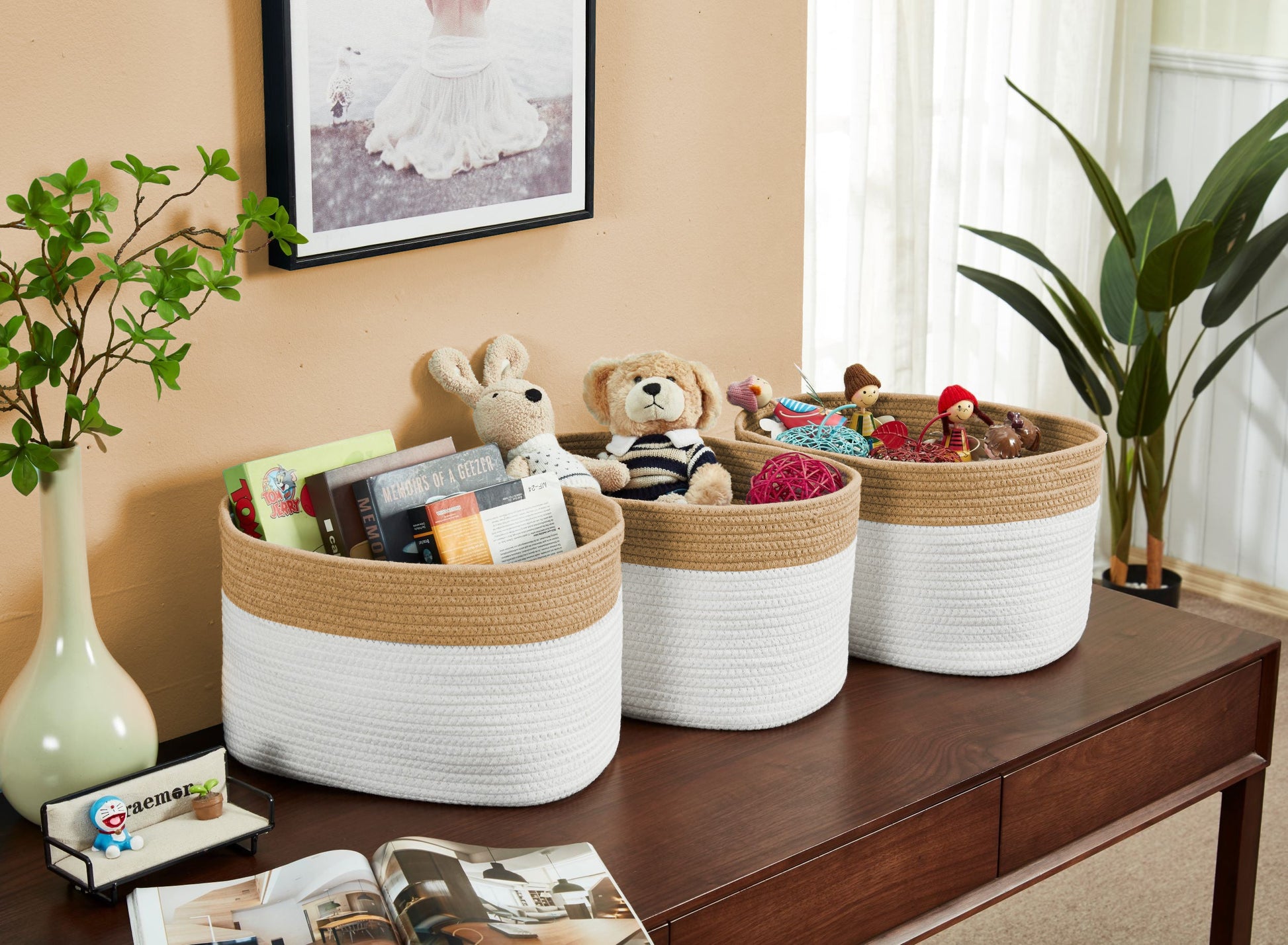 Cotton Rope Storage Baskets with Handles (3pcs) - Cotton Woven Bins - Jewelry image 5