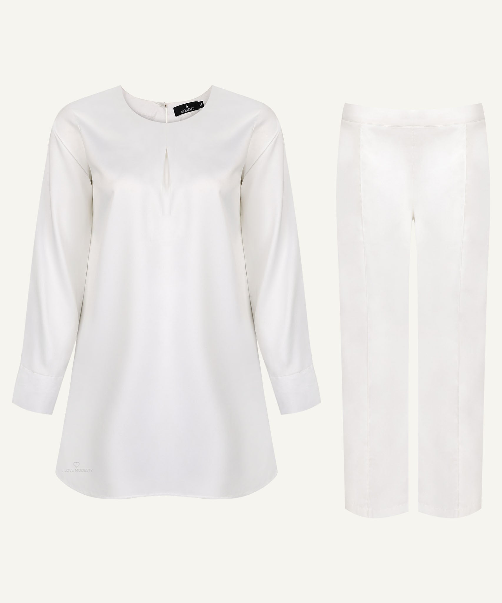 White Pleated Neck Matching Set - Apparel image 1