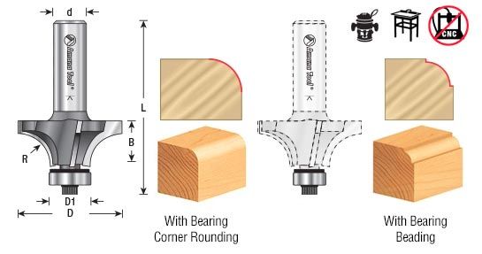 MRR112 Amana Tool 1/4" Round Over Bit with 3/16" Bearing - Furniture image 2