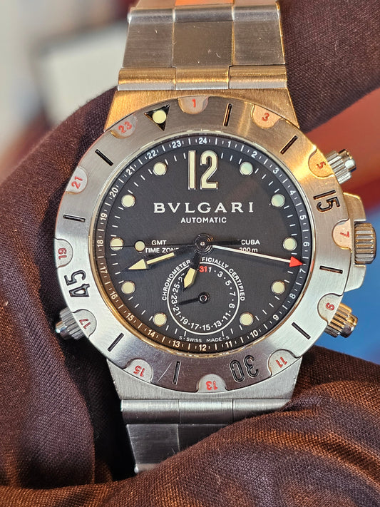 Bvlgari Diagono SD38SGMT Men's Automatic Watch – 38mm Steel – Black Dial – 2005 (No Box) - Jewelry image 1