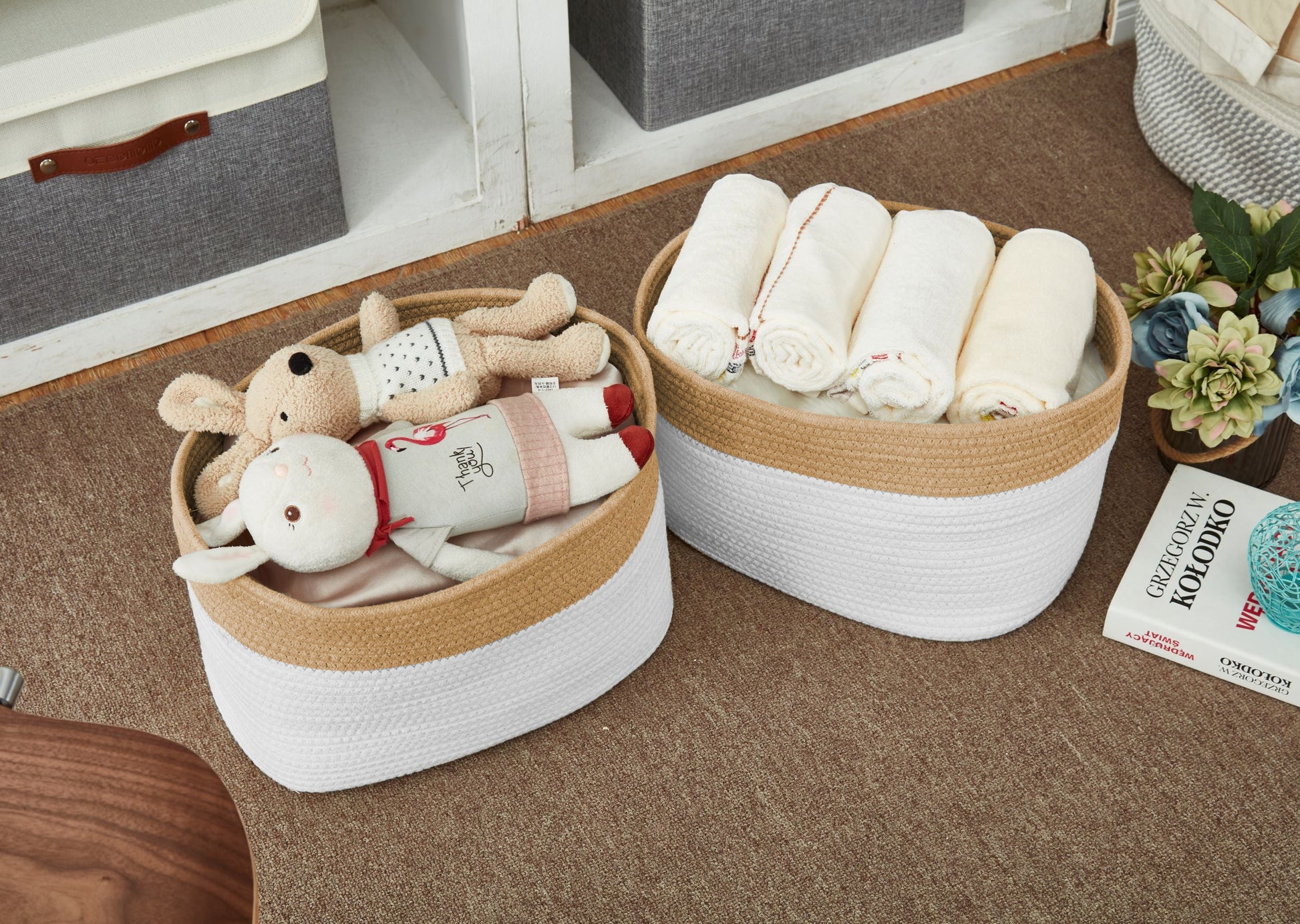 Cotton Rope Storage Baskets with Handles (3pcs) - Cotton Woven Bins - Jewelry image 8