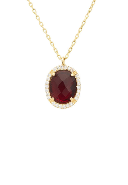 Beatrice Oval Gemstone Pendant Necklace Gold Garnet - Jewelry image 1
