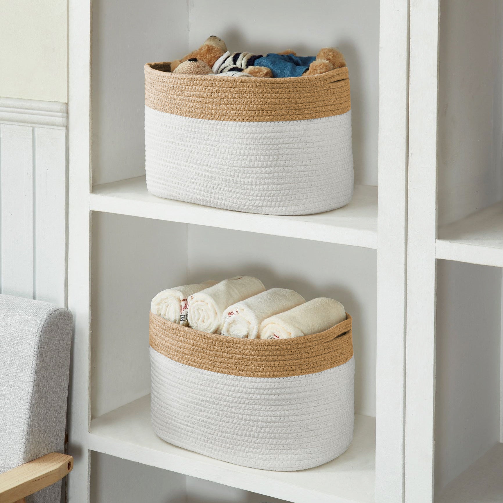Cotton Rope Storage Baskets with Handles (3pcs) - Cotton Woven Bins - Jewelry image 9