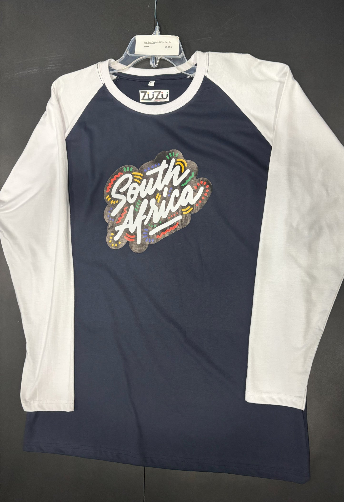 Long Sleeve T-shirt with SA Print - Navy Blue with White Sleeve - Apparel image 1