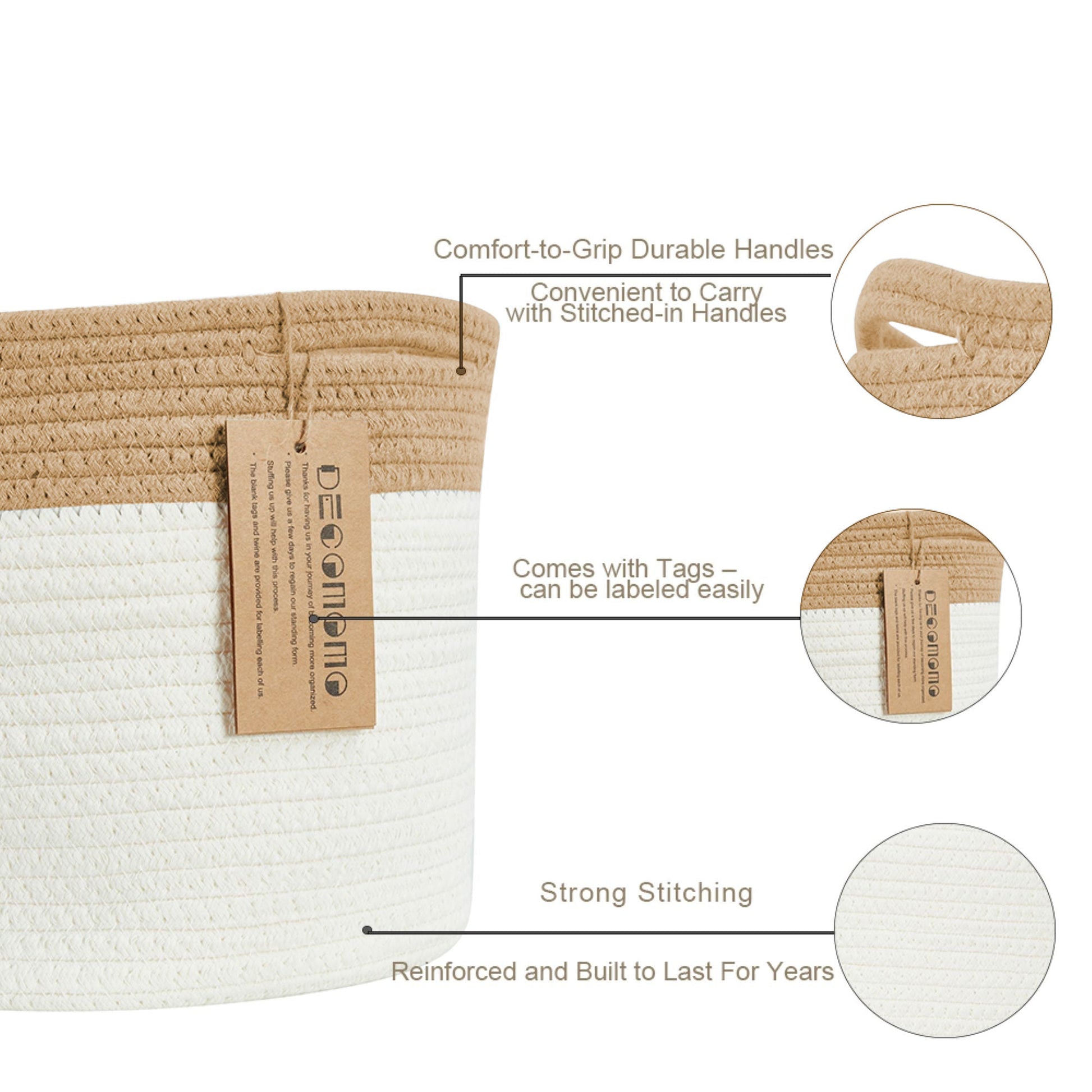 Cotton Rope Storage Baskets with Handles (3pcs) - Cotton Woven Bins - Jewelry image 2