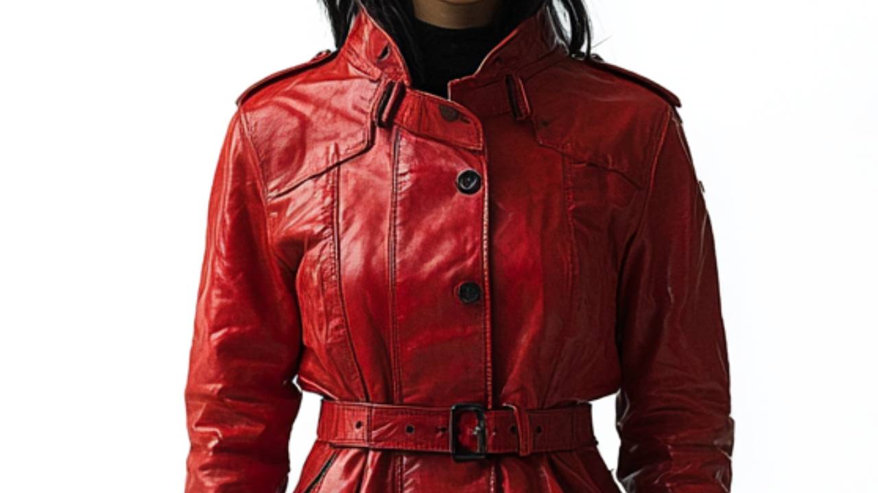 Arabella Leather Red Long Coat - Women Long Coat Red - Apparel image 3