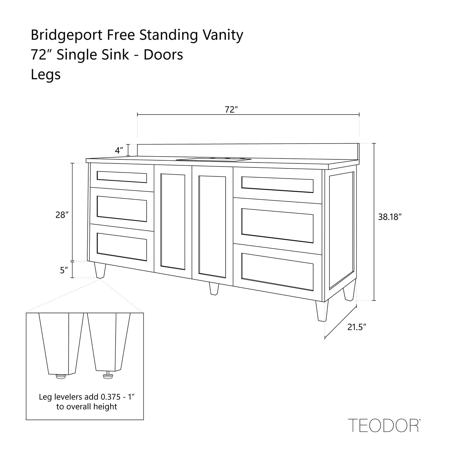 Bridgeport 72" White Oak Bathroom Vanity - All Drawers - Misc image 39