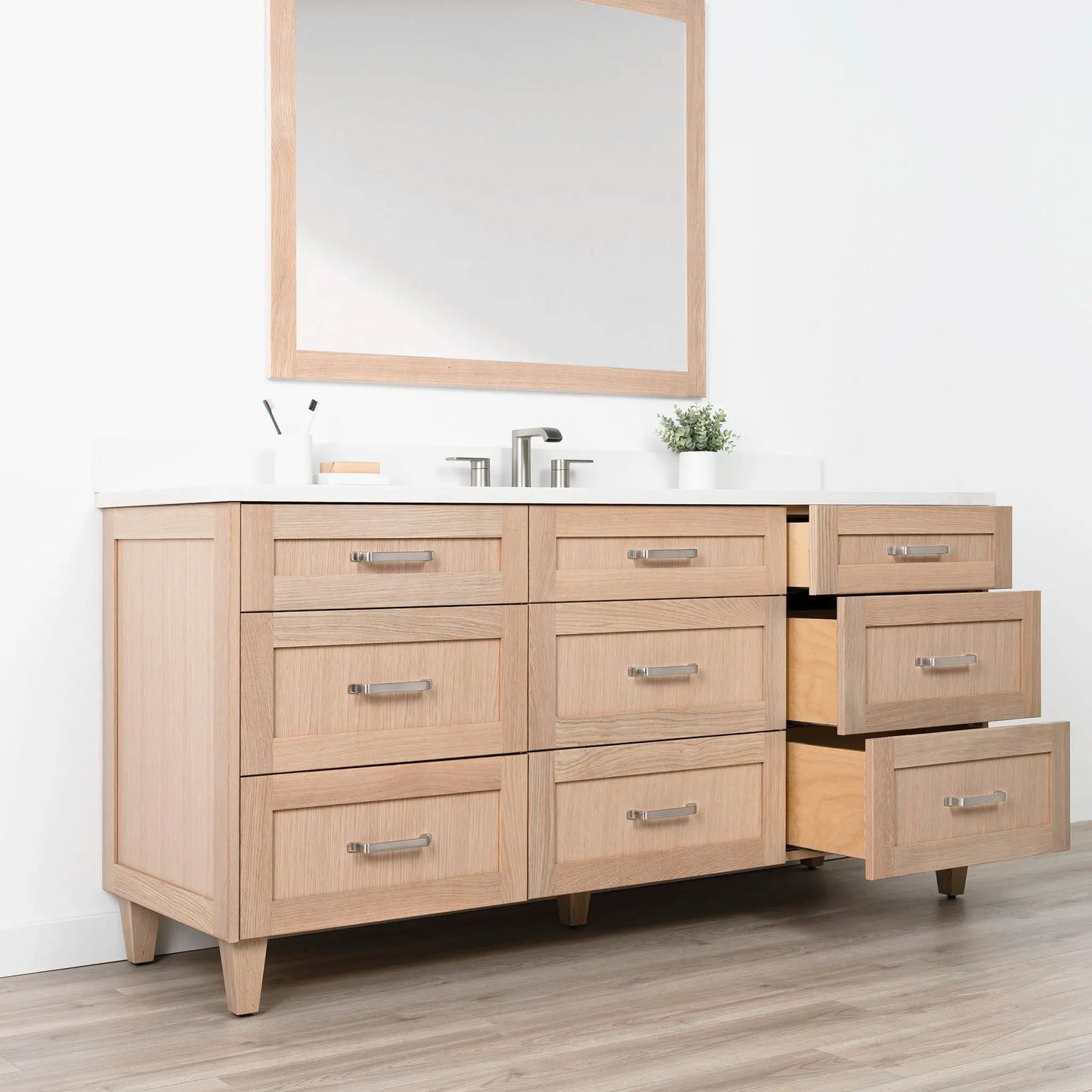 Bridgeport 72" White Oak Bathroom Vanity - All Drawers - Misc image 4