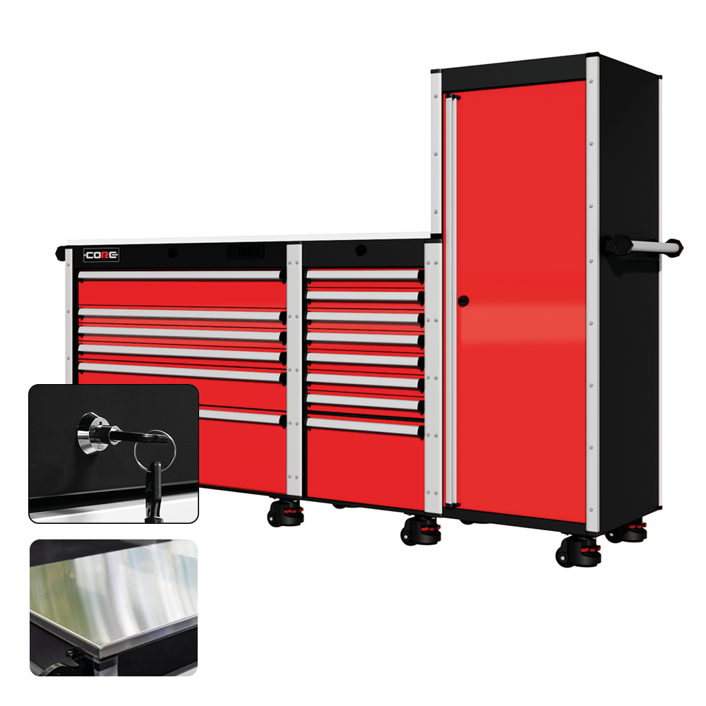 88 Series - 13 Drawers with Tall Locker - Silver Handles - Foot Casters - Furniture image 21