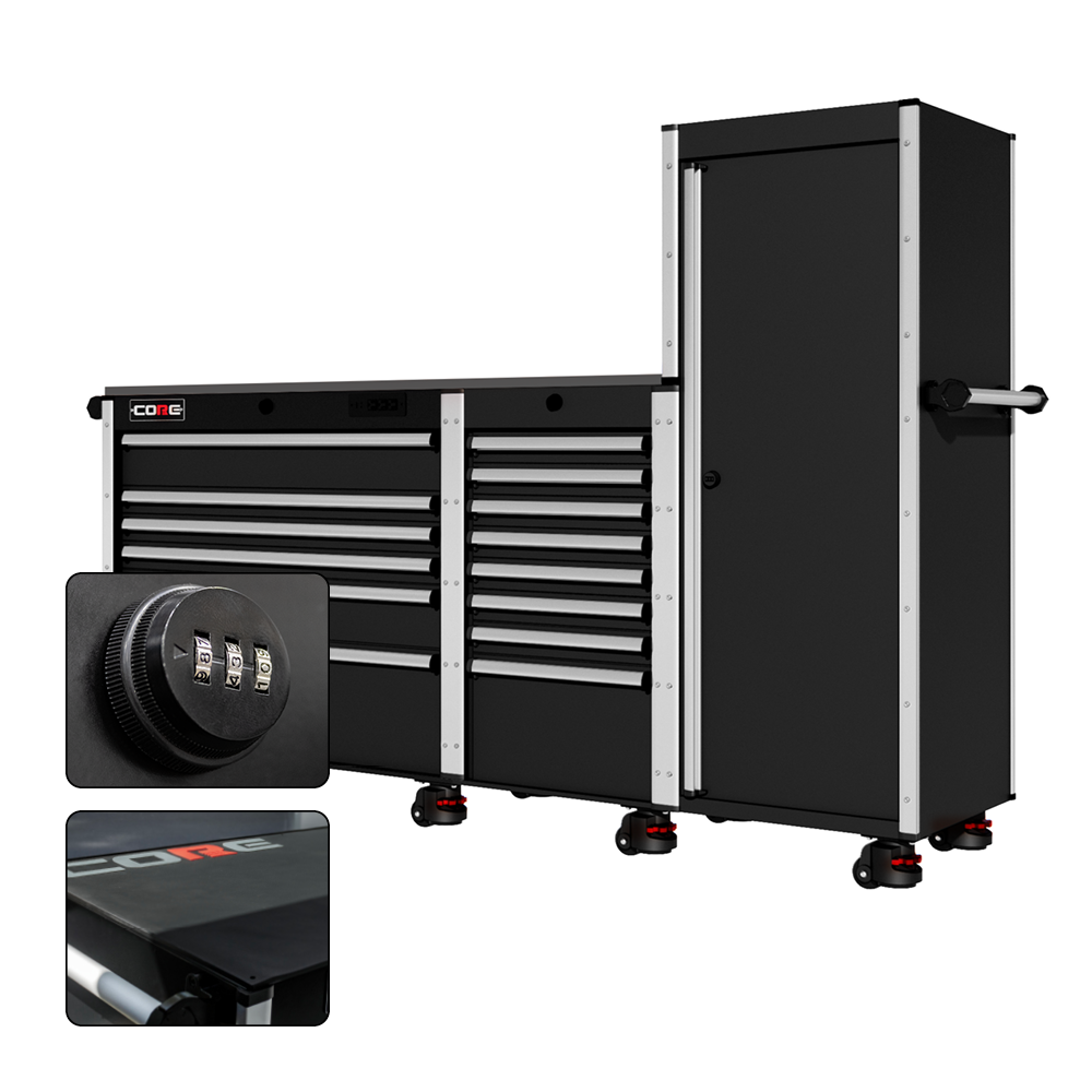 88 Series - 13 Drawers with Tall Locker - Silver Handles - Foot Casters - Misc image 4