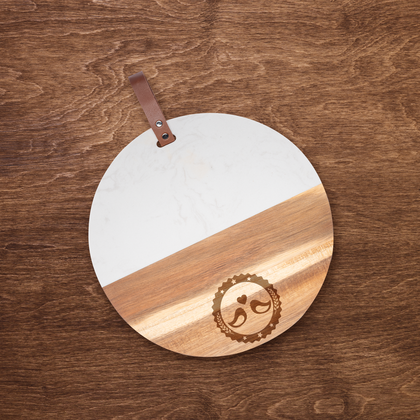 Round Wood & Marble Cutting Board - Kitchen & Dining image 2