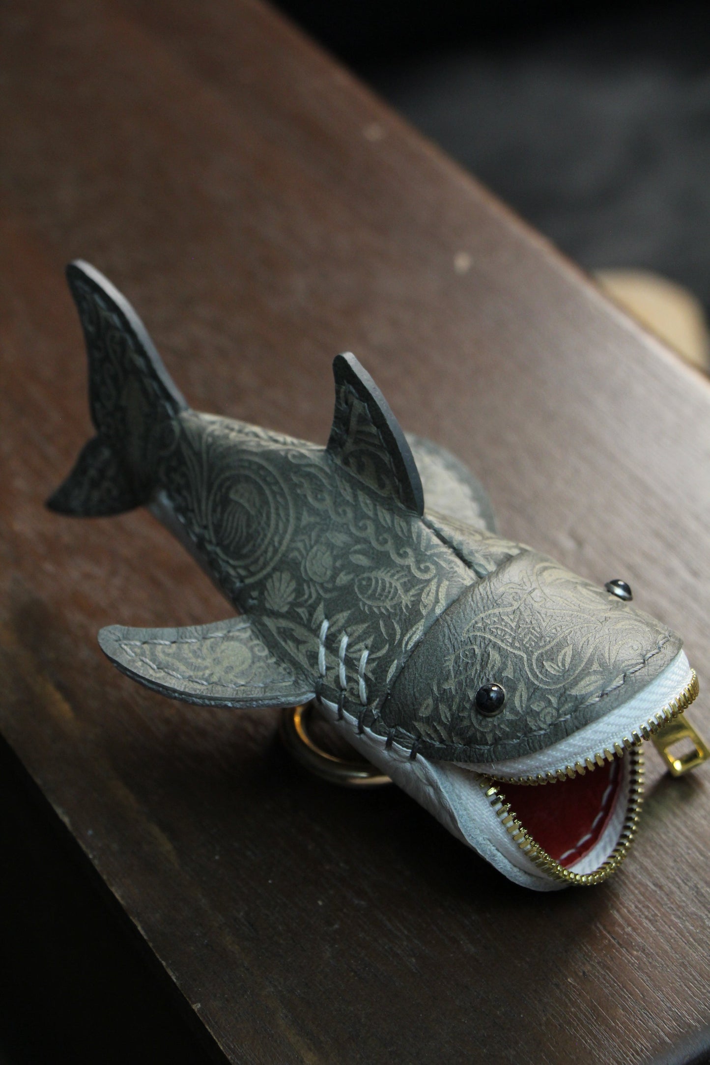 Handmade Tattooed Leather Shark Coin Purse | Made-to-order 4-8 weeks lead time to ship from Canada - Accessories image 8