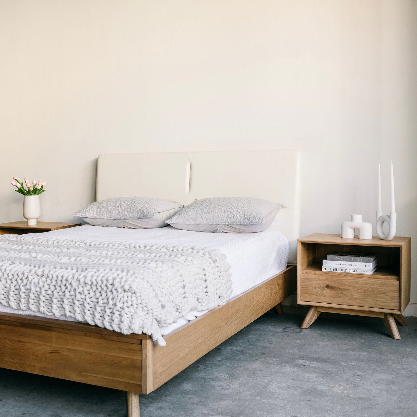 Mattia - Leather White Oak Bed - Furniture image 10