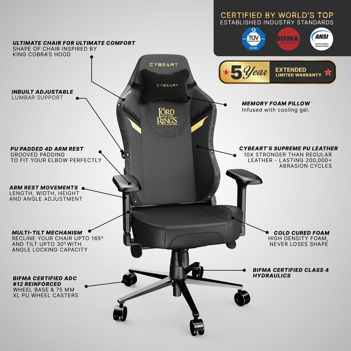 Lord of the Rings (Black Edition) Gaming Chair - Furniture image 14