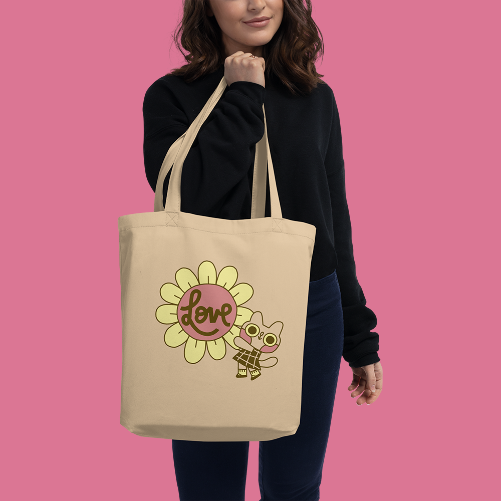 Flower Cat Love Cursive Organic Cotton Tote Bag - Accessories image 2