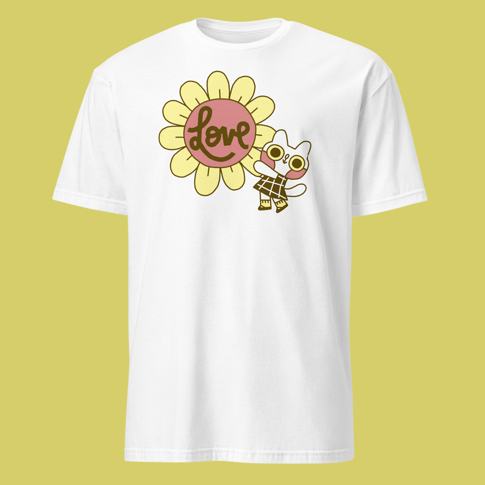 Daisy Cat Love T-Shirt in White - Apparel image 1