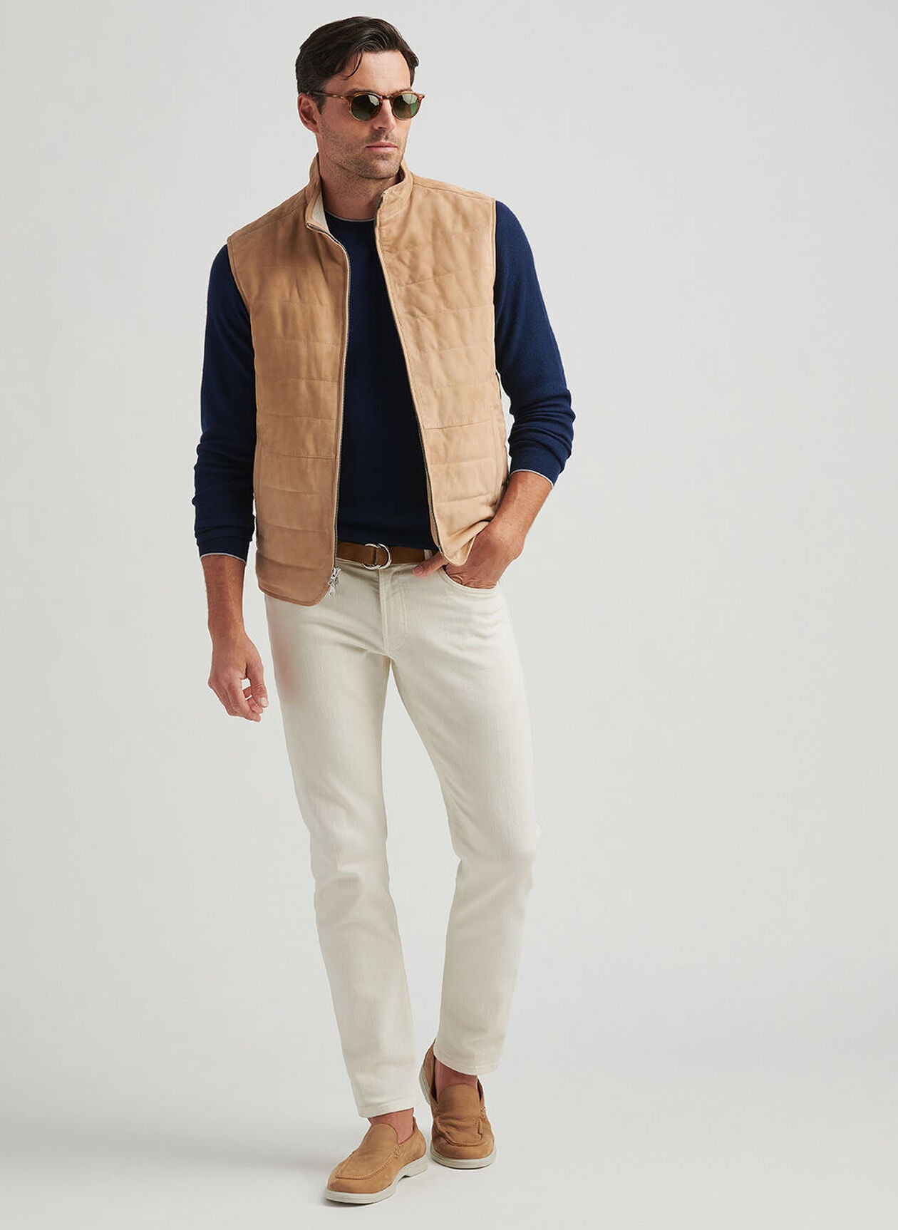 Peter Millar Mens Tailored Fit Featherweight Suede Vest - Sand - Misc image 5