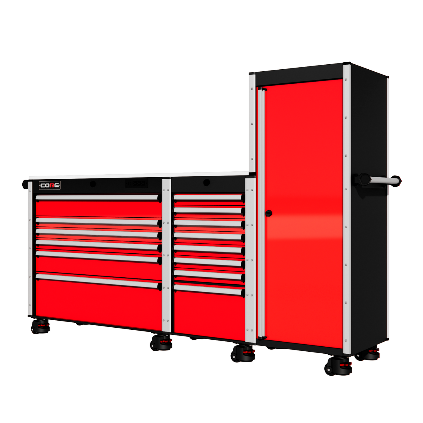 88 Series - 13 Drawers with Tall Locker - Silver Handles - Foot Casters - Misc image 3