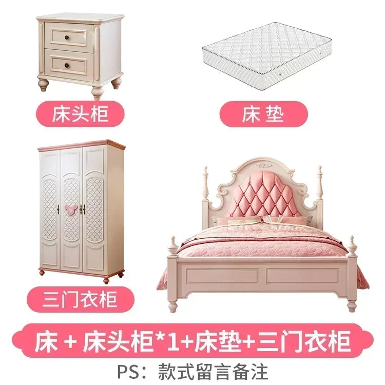 Princess Pretty Luxury Children's Bed American Wood Cute Pink Modern Children Bed Loft Villa Cama Infantil Bedroom Set Furniture - Misc image 11