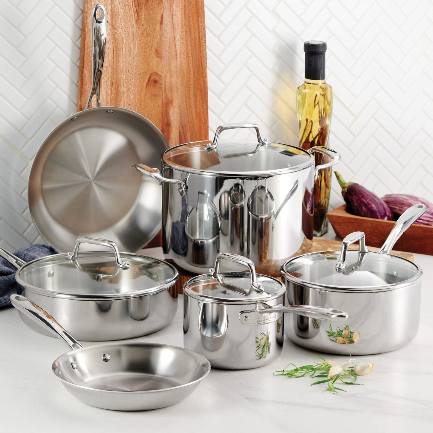Tri-Ply Clad Stainless Steel Cookware Set with Glass Lids - Kitchen & Dining image 14
