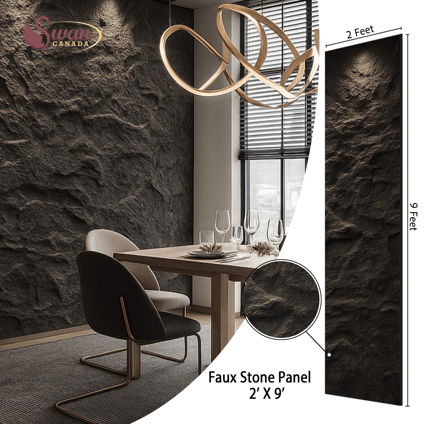 PU Faux Stone, Rough Black Stone, 4 Boards, 2 X 9.5 Feet - Furniture image 1