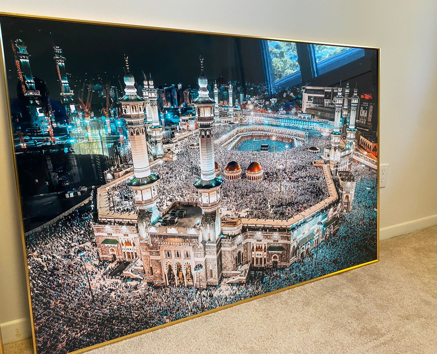 Kaaba Islamic Wall Art - Haram Shareef Night View Print | Mecca Masjid Al Haram Decor | Muslim Home Decor | Islamic Gift for Ramadan - Home Decor image 1