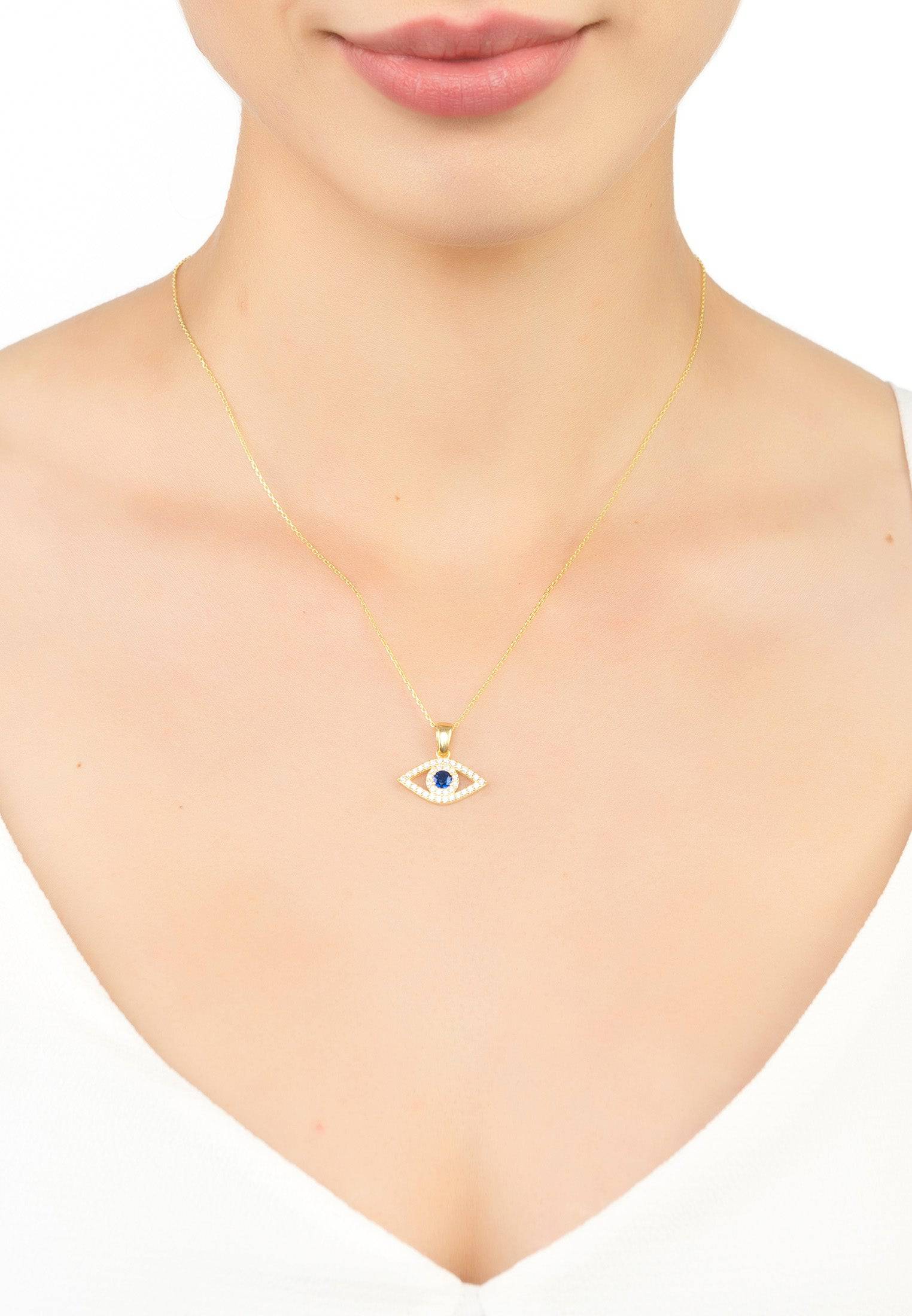 Evil Eye Elliptical Necklace Blue Gold - Jewelry image 2