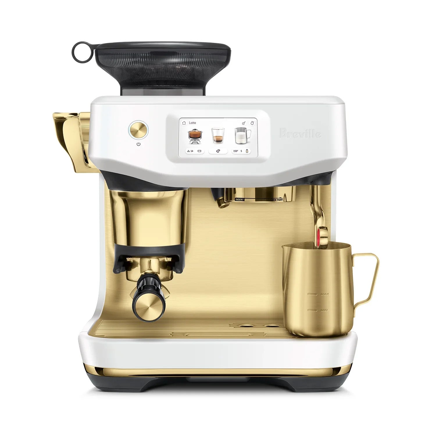 Breville - Barista Touch Impress Semi-Automatic Combo Espresso Machine with Grinder - Sea Salt + Brass Accents - BES881SSB - Kitchen & Dining image 5