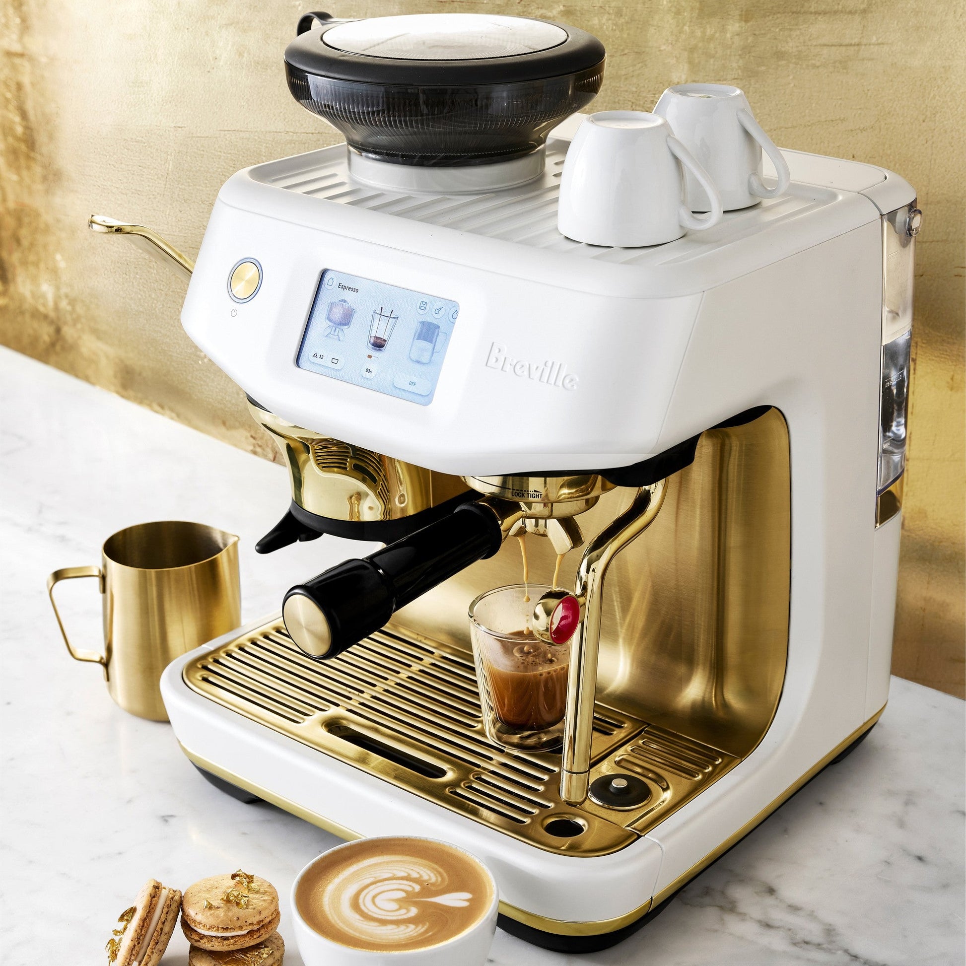 Breville - Barista Touch Impress Semi-Automatic Combo Espresso Machine with Grinder - Sea Salt + Brass Accents - BES881SSB - Kitchen & Dining image 7