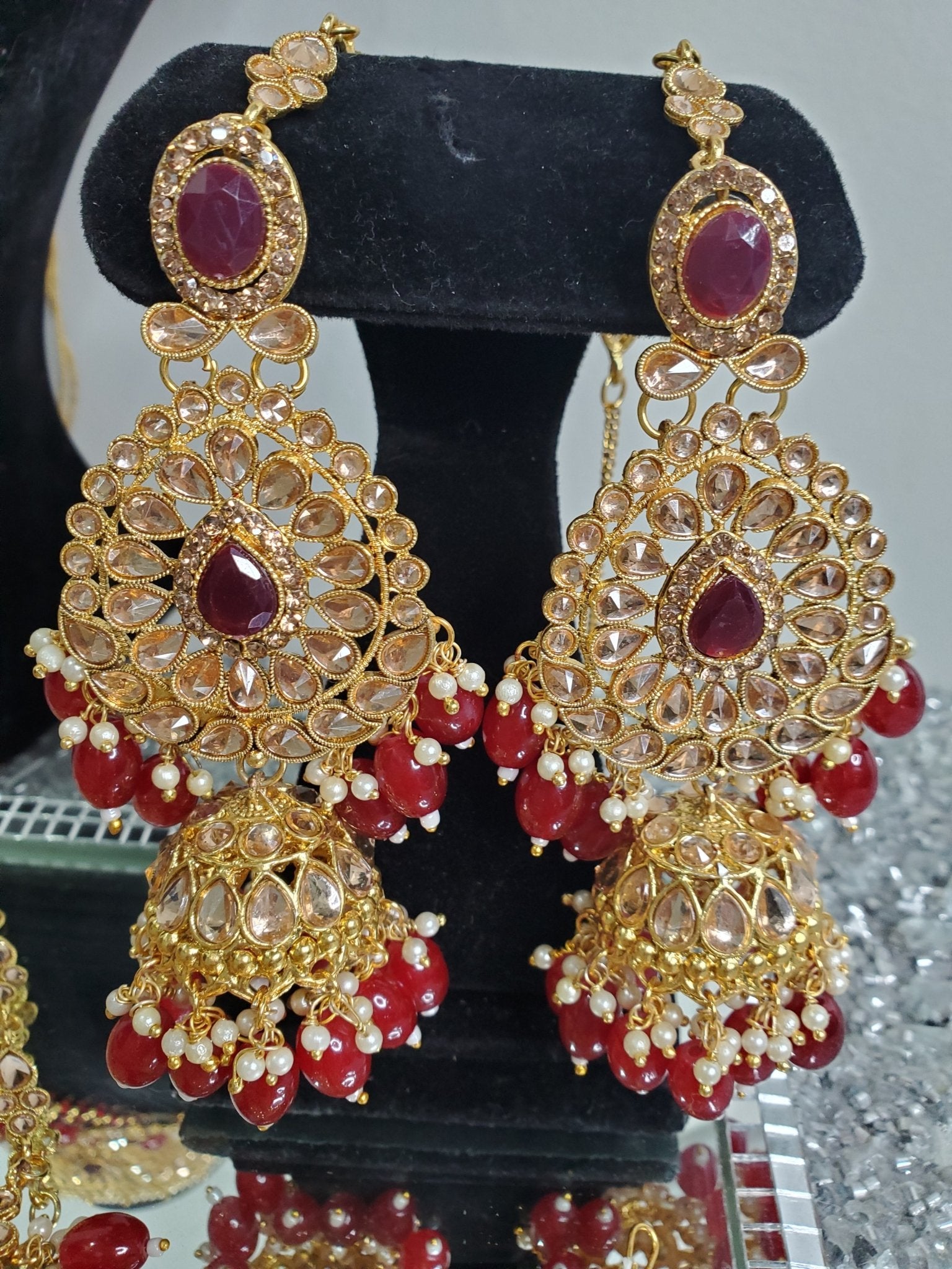 Bridal Full Set – Wine Color Choker with Matching Accessories - Misc image 3