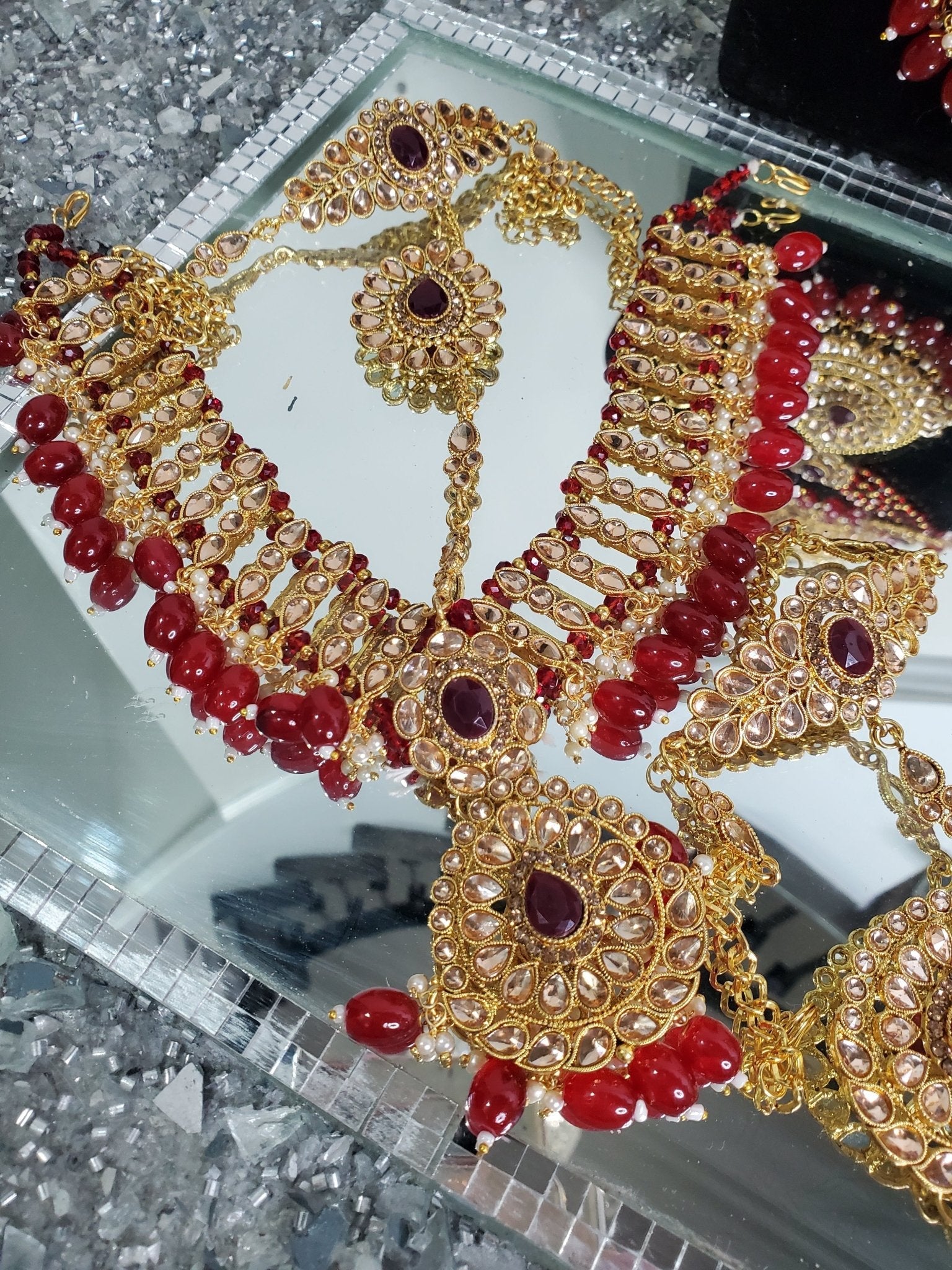 Bridal Full Set – Wine Color Choker with Matching Accessories - Misc image 4