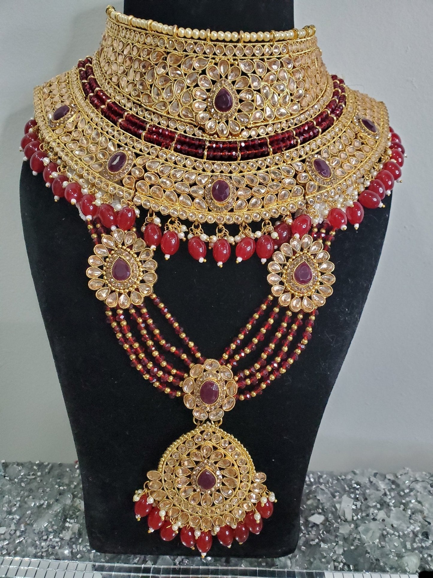 Bridal Full Set – Wine Color Choker with Matching Accessories - Misc image 2
