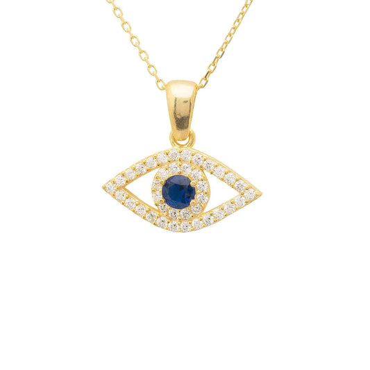 Evil Eye Elliptical Necklace Blue Gold - Jewelry image 1