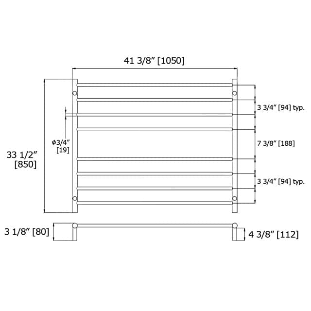 8 Bar Towel Warmer - Double Wide - 41 3/8" x 33 1/2" - Gadgets image 3