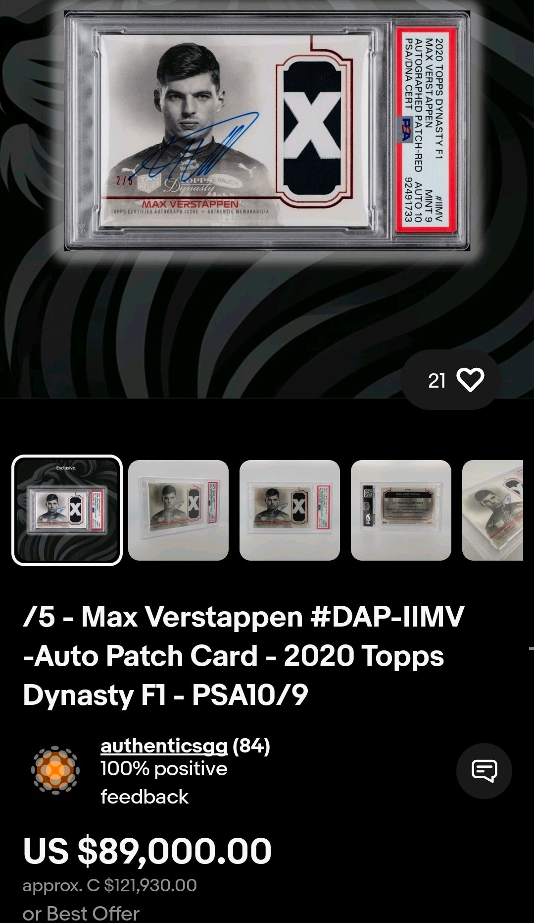 Topps Dynasty 2024 - Max Verstappen Autograph Patch #10/10 - Collectibles image 3