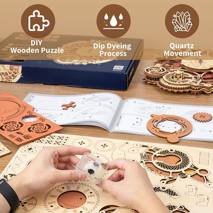 Robotime ROKR Time Art Zodiac Wall Clock 3D Wooden Puzzle Games Model Building Kits Toys For Children Kids - Toys & Games image 5
