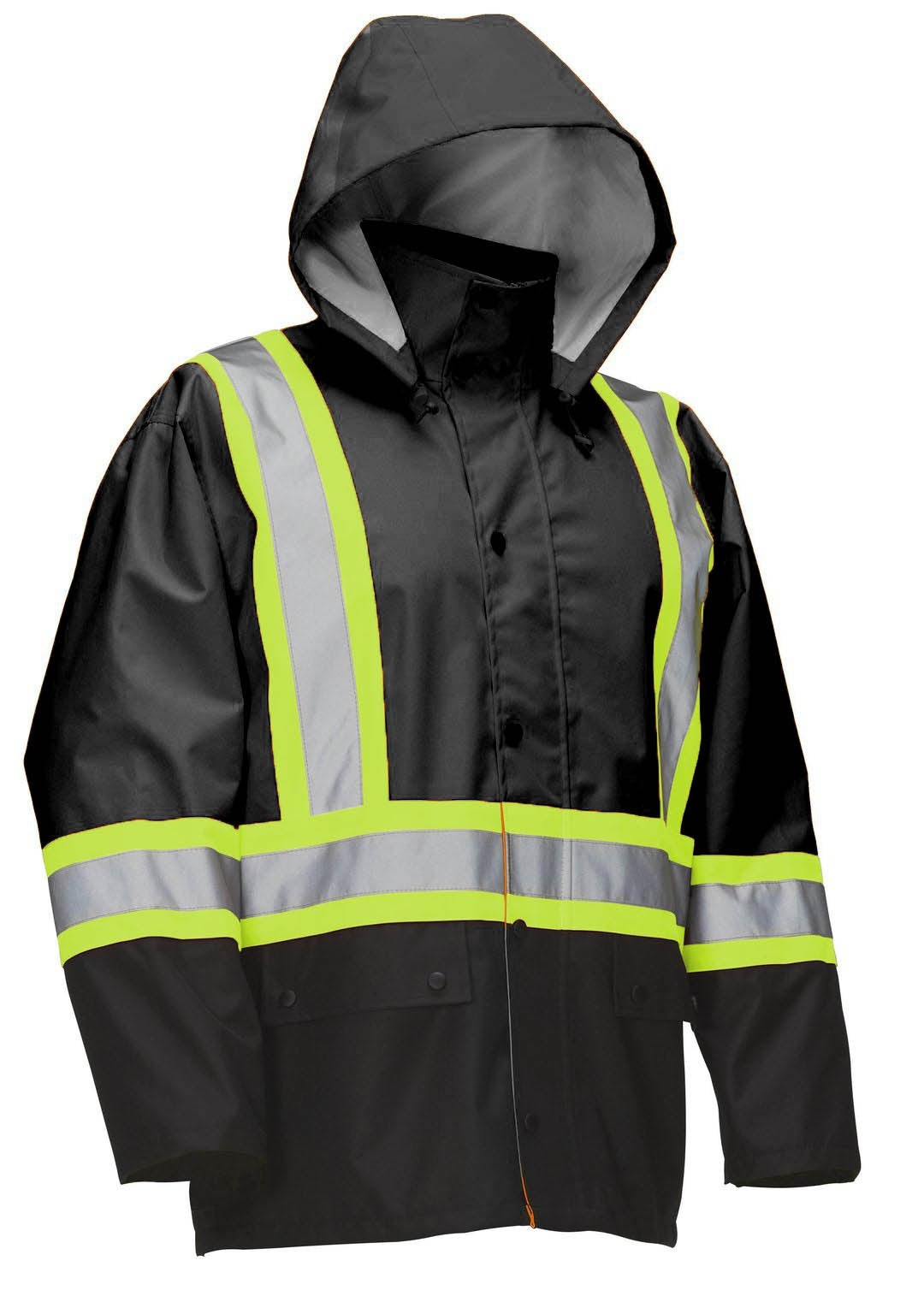 Hi Vis Safety Rain Jacket with Snap-Off Hood - Apparel image 3