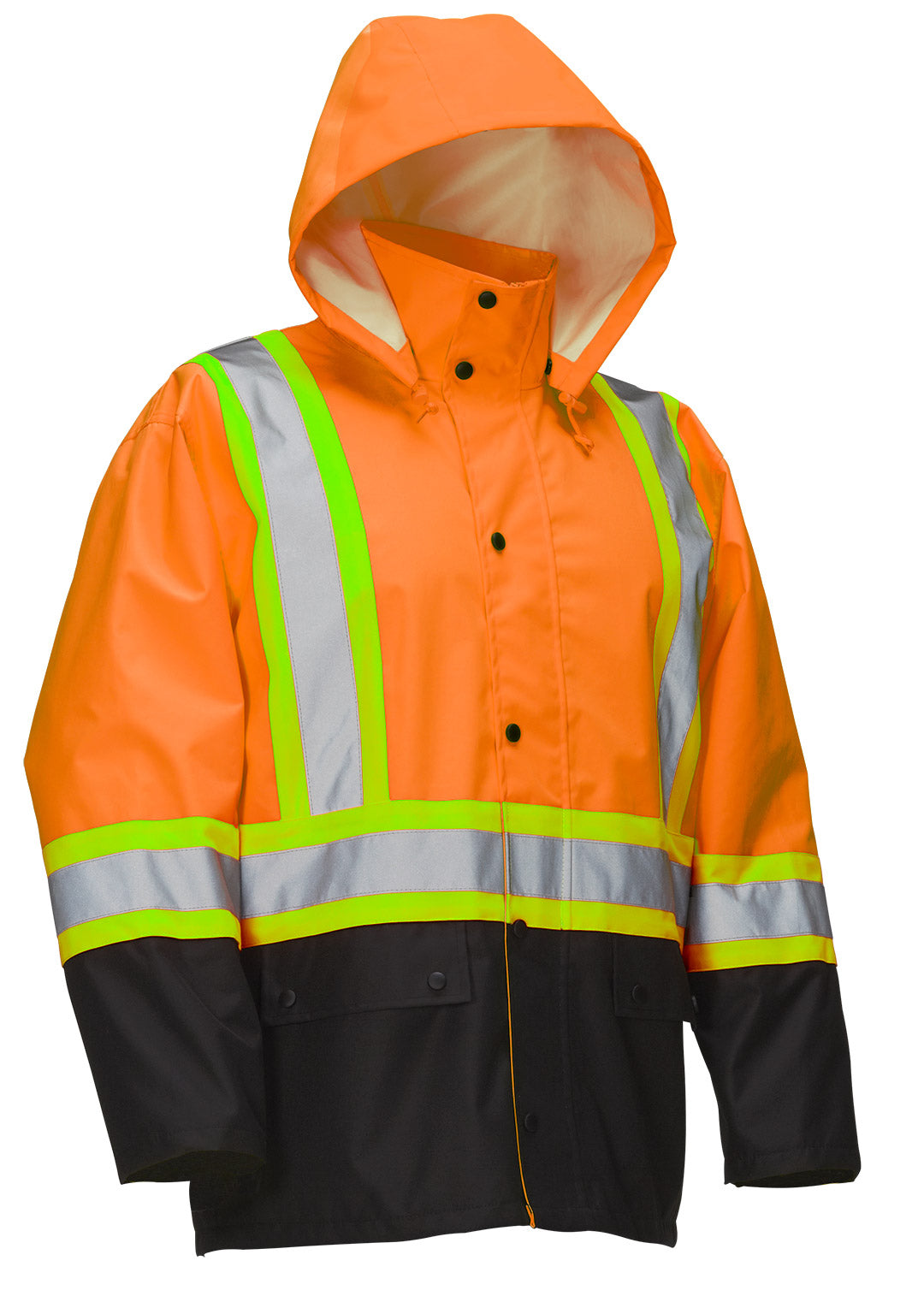 Hi Vis Safety Rain Jacket with Snap-Off Hood - Apparel image 2