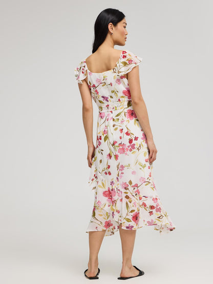 Floral Ruffle Wrap Front Chiffon Dress - Dresses image 4