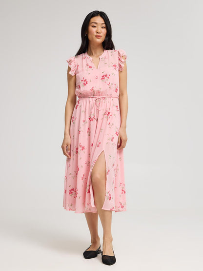 Sleeveless Floral Print Chiffon Midi Dress - Dresses image 1