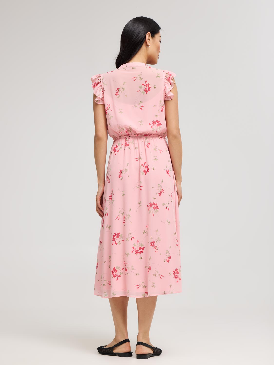 Sleeveless Floral Print Chiffon Midi Dress - Dresses image 4