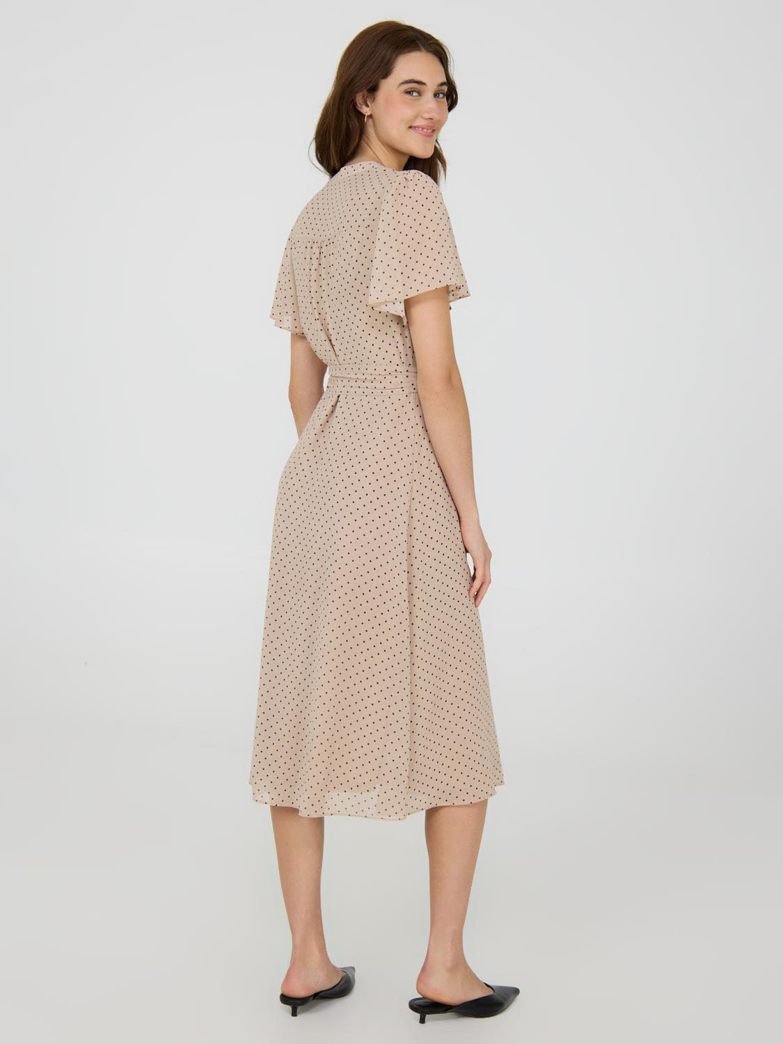 Polka Dot Split Neck Chiffon Midi Dress - Dresses image 4