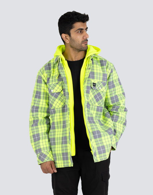 Forcefield Hi Vis Hooded Plaid Quilt-Lined Flannel Shirt Jacket - Apparel image 1