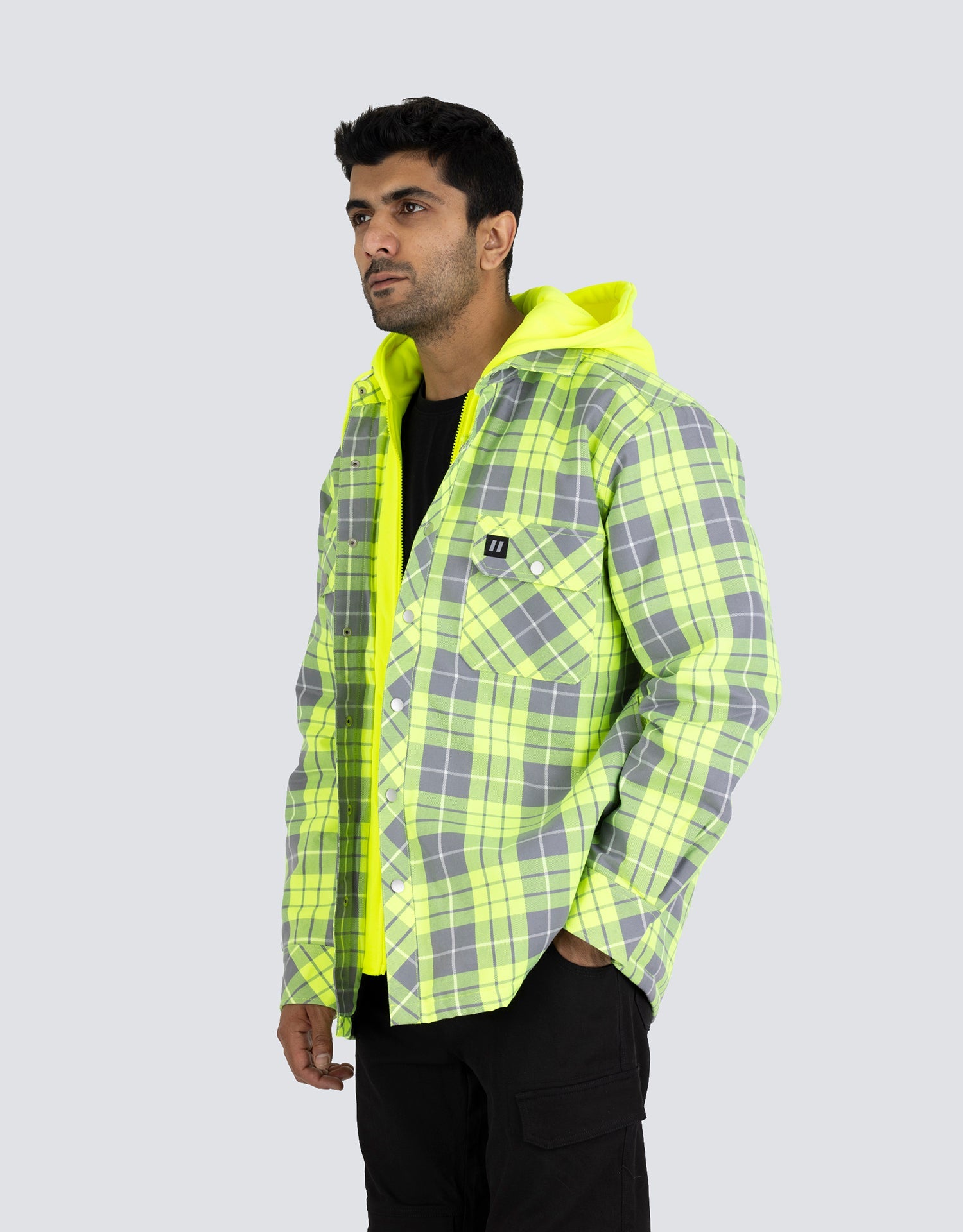 Forcefield Hi Vis Hooded Plaid Quilt-Lined Flannel Shirt Jacket - Apparel image 7