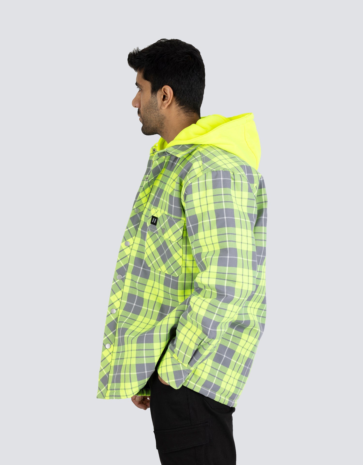Forcefield Hi Vis Hooded Plaid Quilt-Lined Flannel Shirt Jacket - Apparel image 5