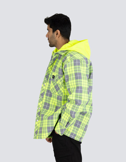 Forcefield Hi Vis Hooded Plaid Quilt-Lined Flannel Shirt Jacket - Apparel image 5