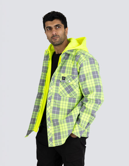 Forcefield Hi Vis Hooded Plaid Quilt-Lined Flannel Shirt Jacket - Apparel image 4
