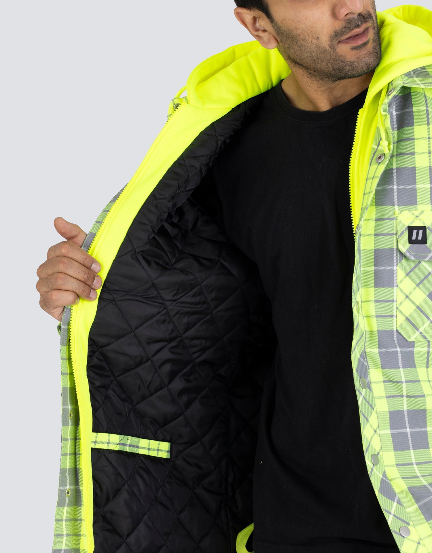 Forcefield Hi Vis Hooded Plaid Quilt-Lined Flannel Shirt Jacket - Apparel image 6