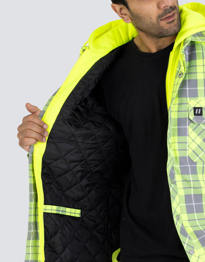 Forcefield Hi Vis Hooded Plaid Quilt-Lined Flannel Shirt Jacket - Apparel image 6